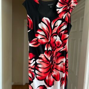 Connected Apparel Red and Pink Sheath Dress Sleeveless Scoop Neck